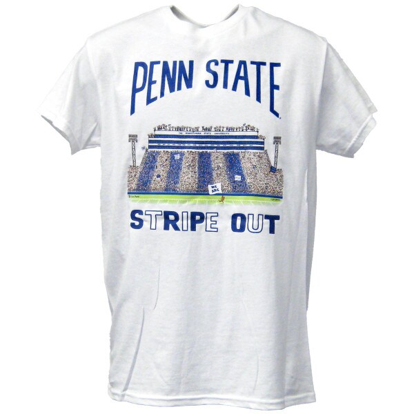 white short sleeve t-shirt with Penn State Stripe Out stadium art